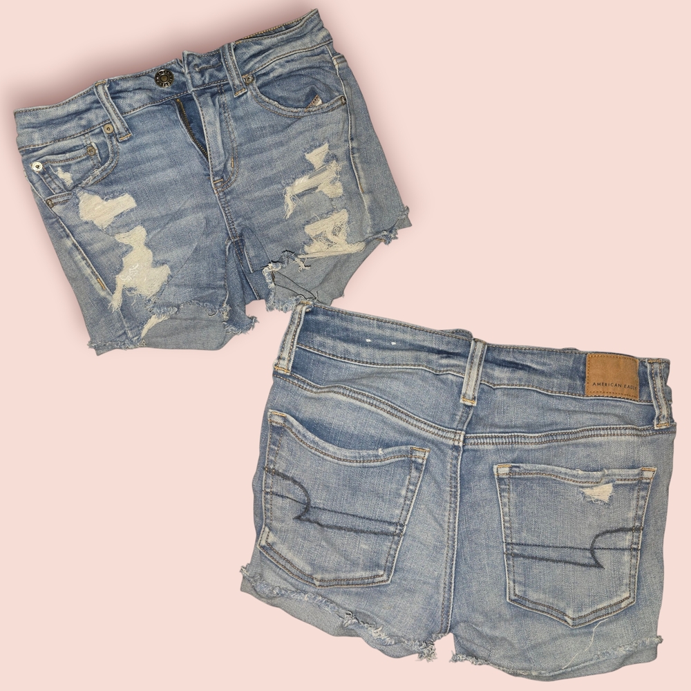 American Eagle Outfitters Blue Jean Shorts Distressed Cut-Off